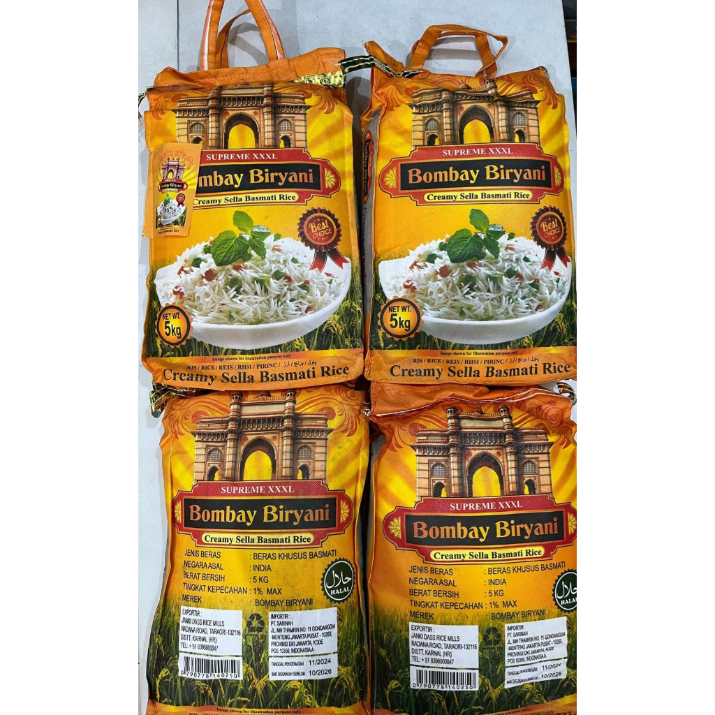

BERAS BASMATI BOMBAY BIRYANI 5KG ORIGINAL CREAMY SELLA BASMATI RICE SUPREME PREMIUM