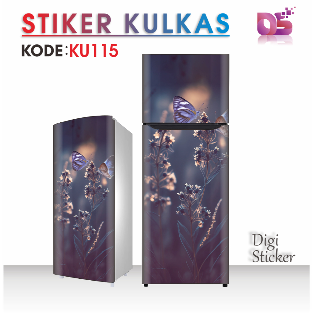 Stiker Premium Kulkas 1 Pintu 2 Pintu Stiker Lemari Es Motif Floral Bunga Elegant KU114-118
