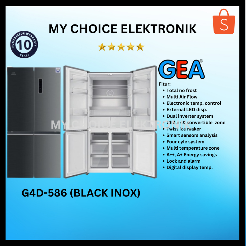 GEA Kulkas Side by Side G4D-586 | G4D586 4 Pintu Inverter 586 L (INOX)