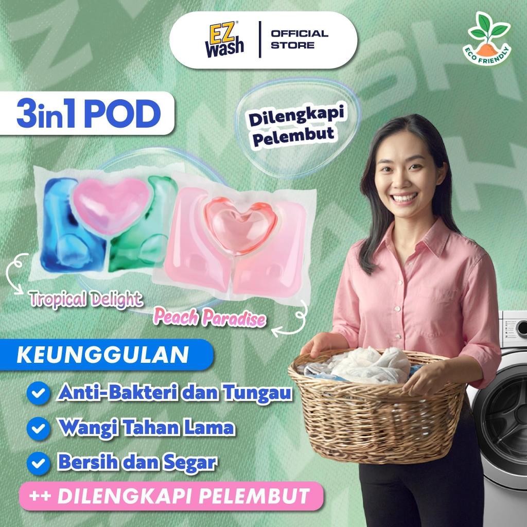 EZWash Laundry Pod 3in1 Chamber Liquid Detergent Gel Capsule EZ Wash Easy Clean Clothes Eco Friendly