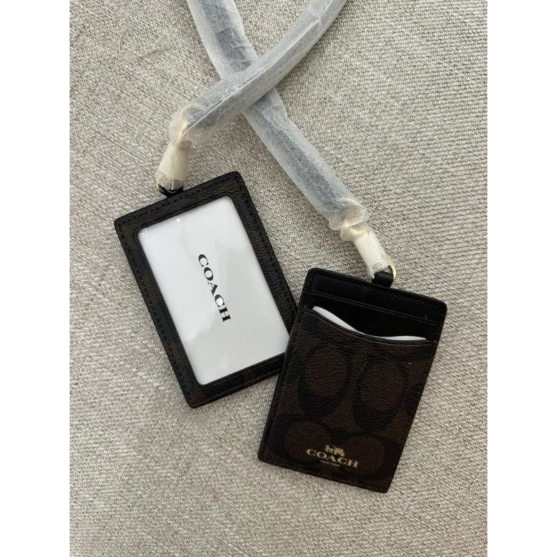 

COACH crossgrain sign PVC id card tag lanyard brown black mahogani