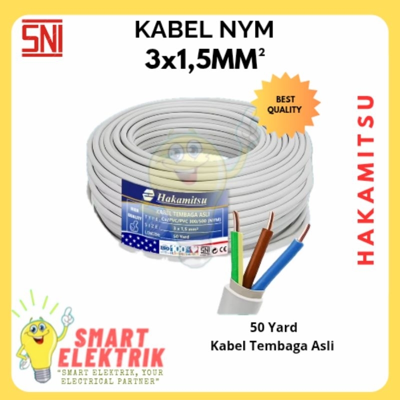 HAKAMITSU - Kabel SNI NYM 3x1.5 50 Yard / Kabel Tembaga SNI 3x1.5