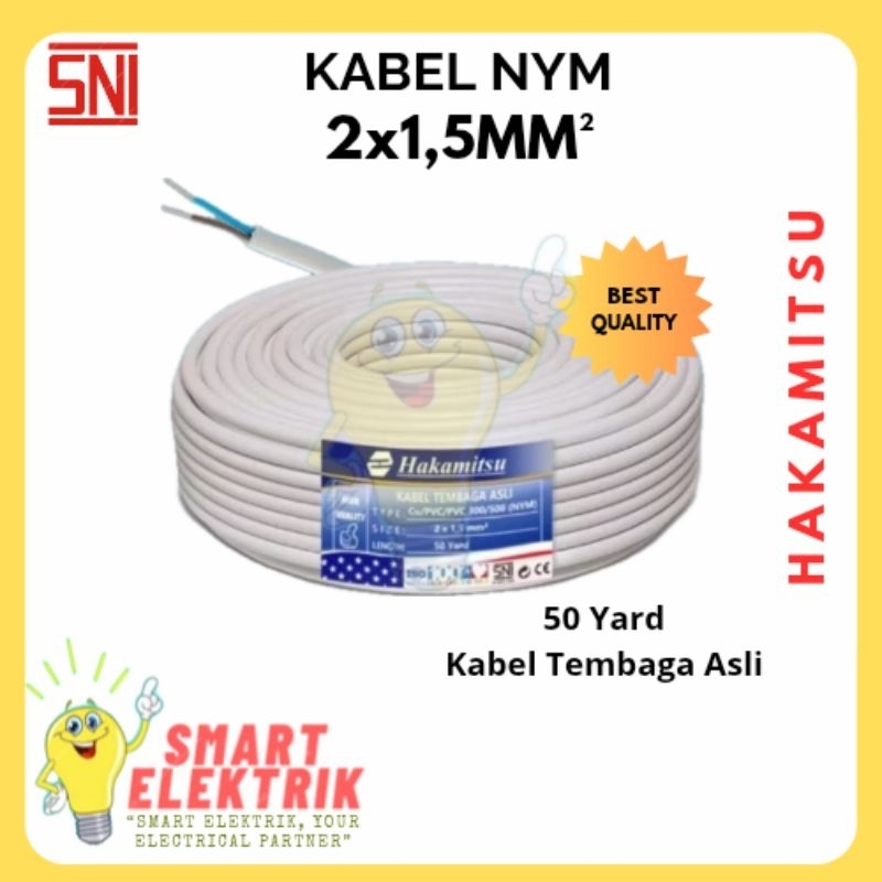 HAKAMITSU - Kabel SNI NYM 2x1.5 50 yard / Kabel Tembaga SNI 2x1.5