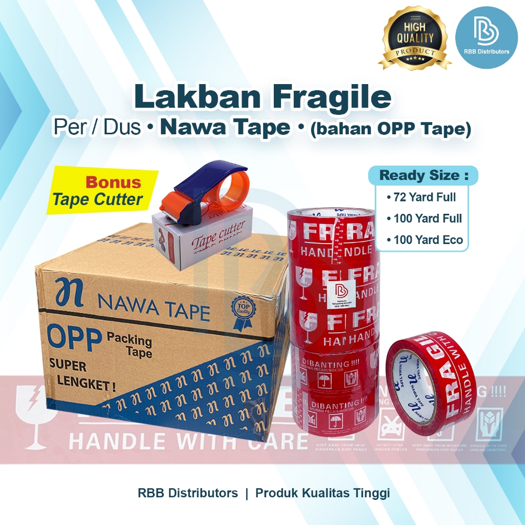 

Lakban Fragile 1 Dus / Isolasi Lakban / Solasi Lakban Fragile Per Dus Isi 72 Pcs