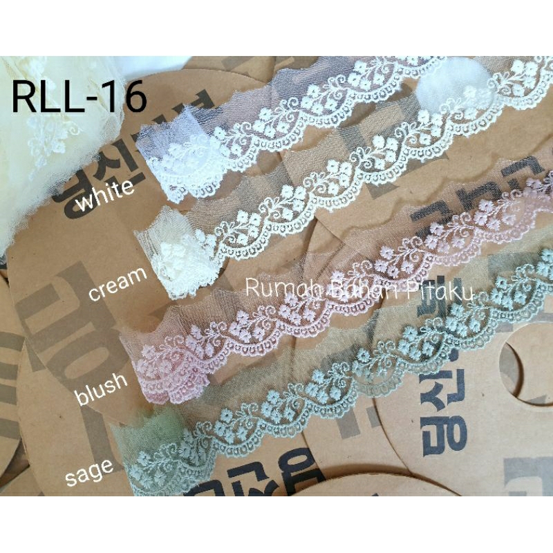 (RLL-16) RENDA TILE LEBAR 3,5CM, HARGA per-YARD (= 90CM), PASHMINA, MUKENA