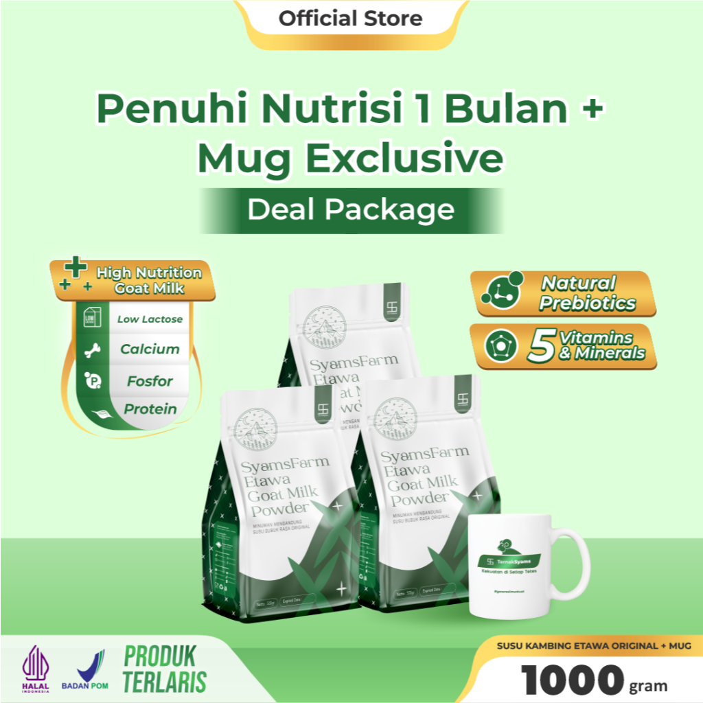 

Ternak Syams - Deal Package Mendapatkan 3 Susu Kambing Etawa 1kg dan Free Mug Exclusive