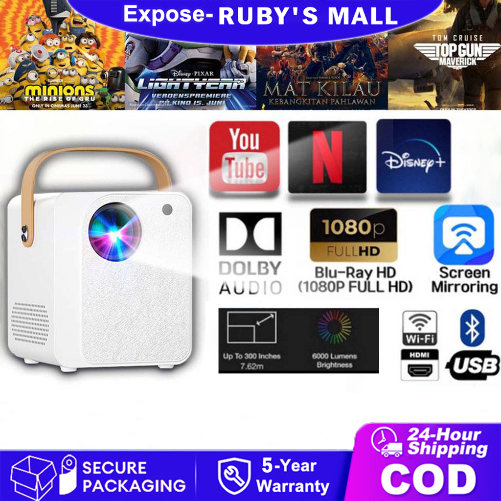 Proyektor 6000 Lumen HD Home Theater Projector Mini Portable Android TV Wireless Bluetooth Proyektor