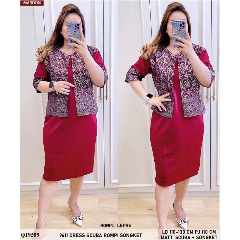 vq 9611 DRESS SCUBA ROMPI SONGKET JUMBO BIGSIZE