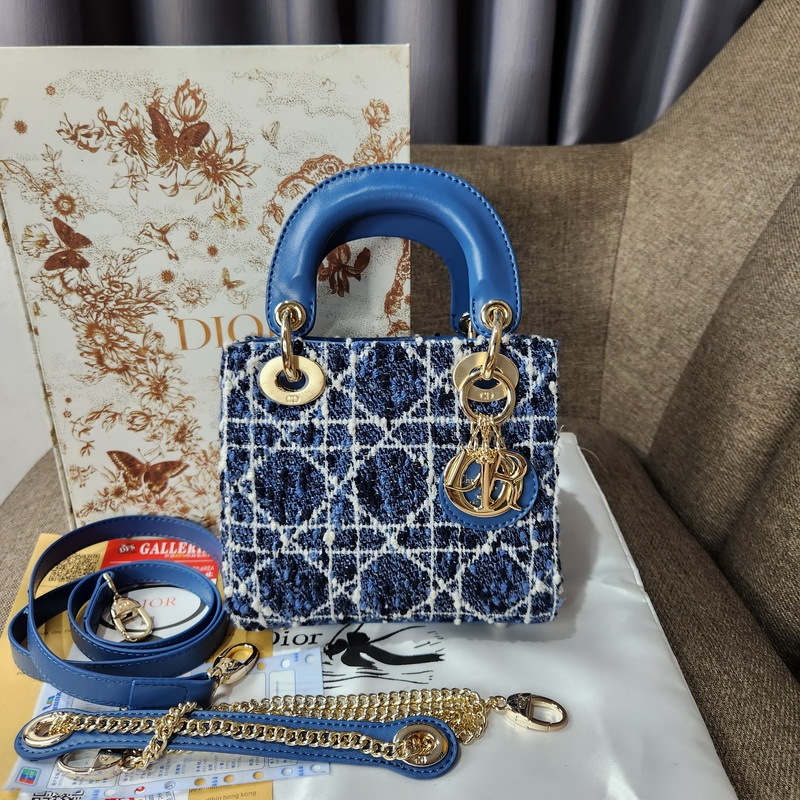 Tas Lady Mini Denim Tweed Cannage Motif BIRU