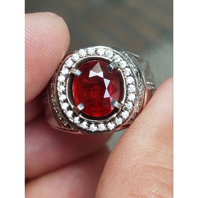 batu spessartite garnet 3.26 crat ring perak memo MRI top kristal HQ