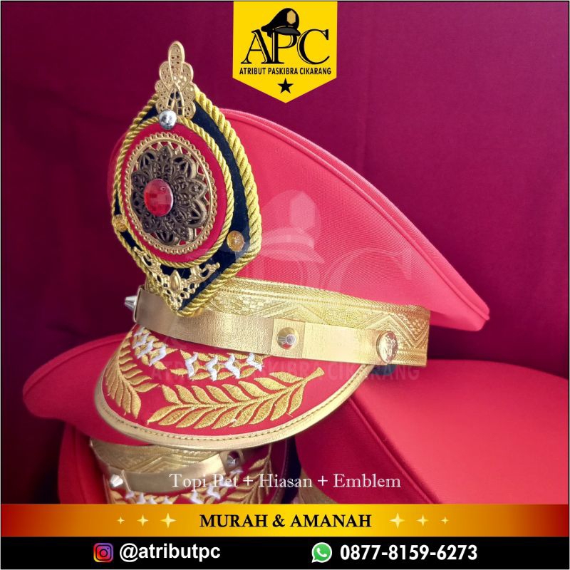 Topi Pet + Emblem + hiasan glamor - Atribut Lomba Paskibra
