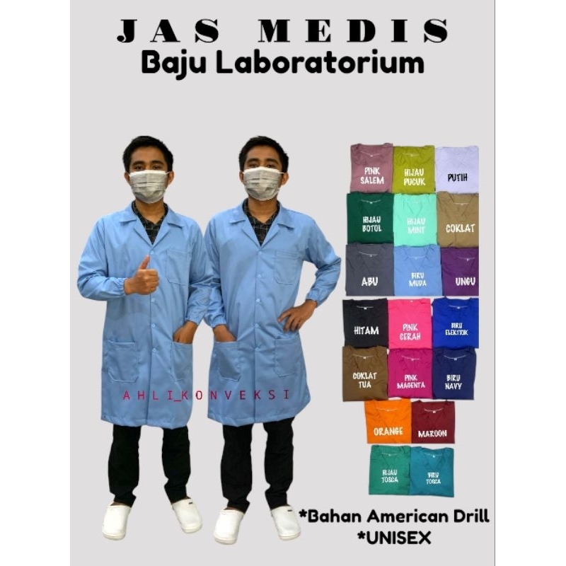 Baju Laboratorium LENGAN PANJANG KARET AMERICAN DRILL UK.REGULER/Baju Laboratorium/Baju Lab/Baju Lab