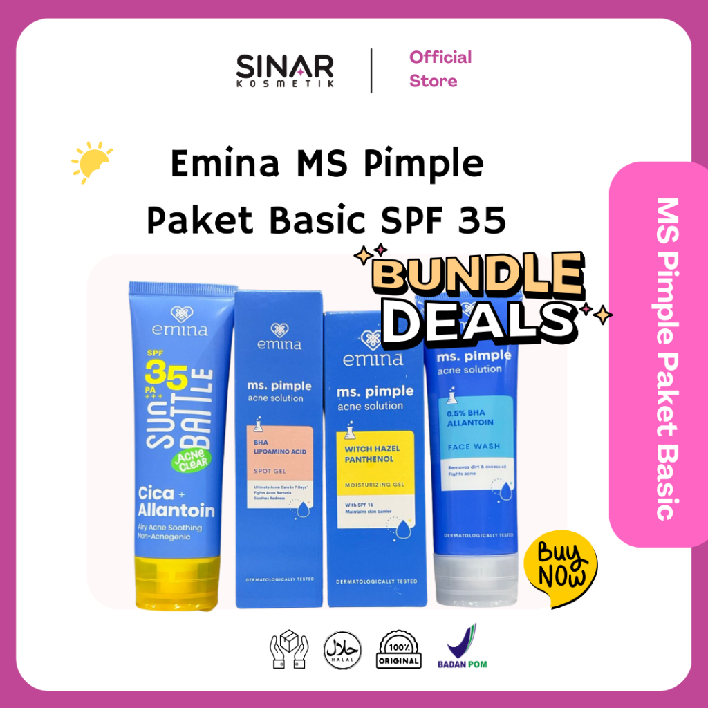 Emina Paket Ms Pimple Basic - Paket Skincare Isi 4 For Acne Skin / Paket Lengkap Isi 7 For Acne Skin