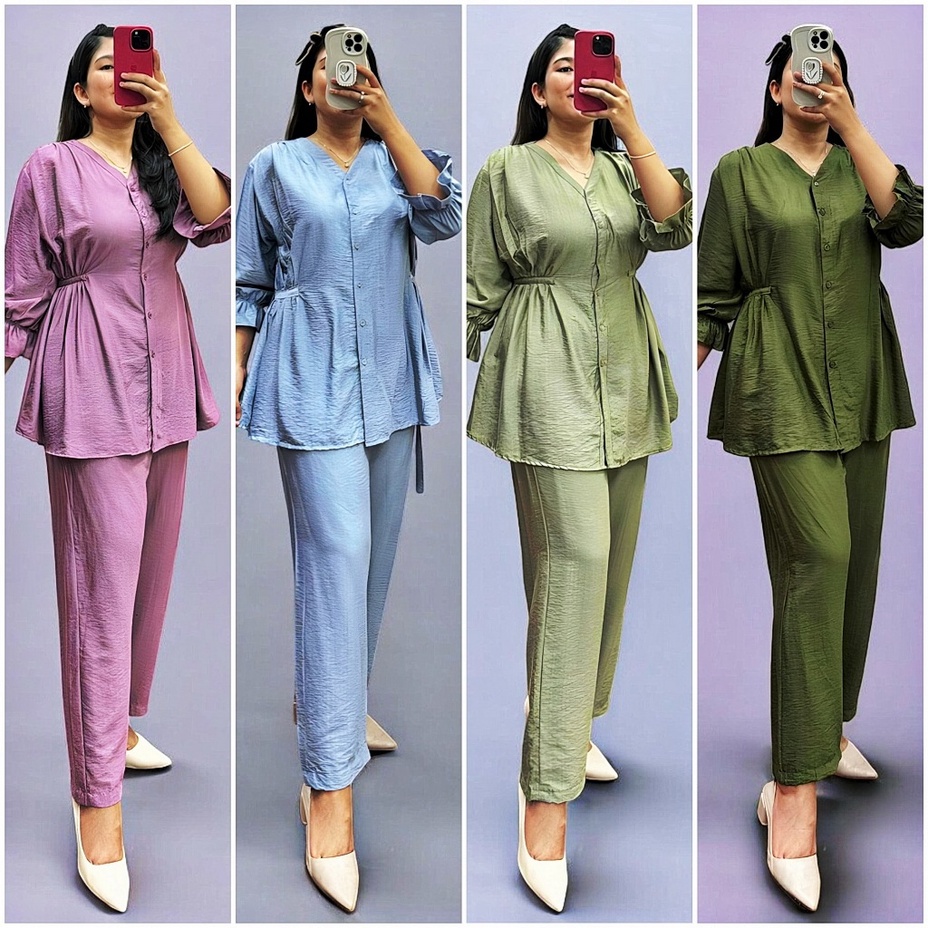 One Set Blouse Celana Wanita/Remaja ANNISA Fashion Kinara Series Original Kerja Casual Polo Linen
