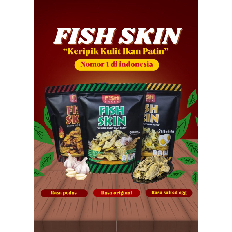 

Fish skin keripik kulit ikan kemasan puch cemilan pedas original ikan