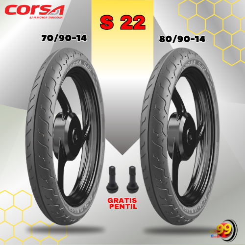 Sepasang Ban Motor Matic CORSA S22 70/90 - 80/90 Ring 14 Tubeless