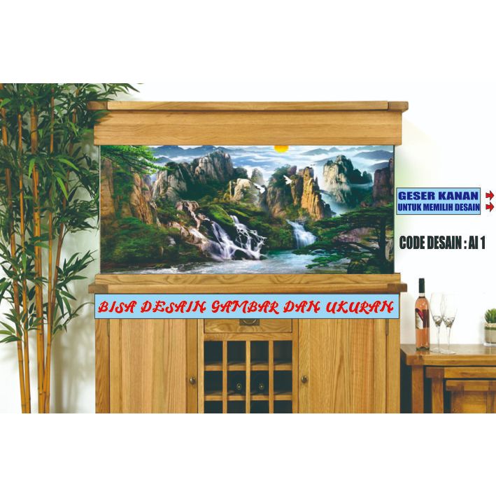 sticker wallpaper baground aquarium belakang 3d motif pemandangan