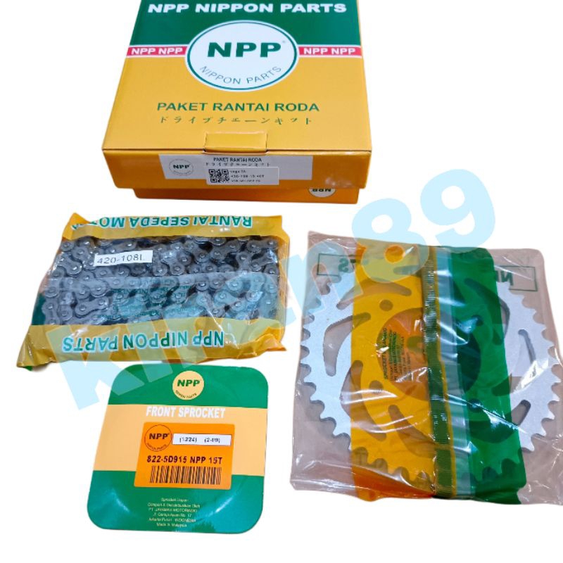 Gir set Gear set vega zr, jupiter z robot chain kit 420 rantai roda ori npp