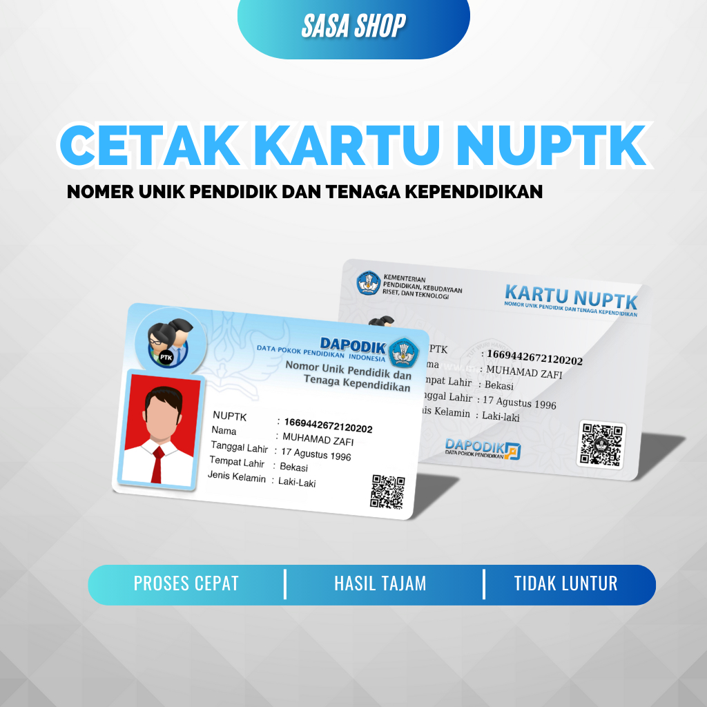

Cetak kartu NUPTK ( nomer unik pendidik dan tenaga kependidikan ) berbahan PVC tebal