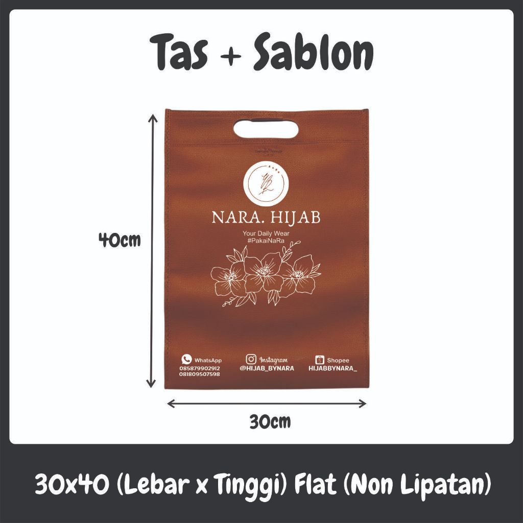 

Tas Spunbond Sablon (Pengerjaan Standar/Xpress) 30x40 cm Flat (Non Lipatan) / Tahlil / Wedding / Khitan / Tasyakuran / Ultah / Event