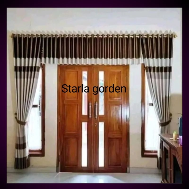 Gorden Jendela Pintu 1 Set Dengan Poni Rumbai Atas Pintu Gorden Blackout Import Motif
