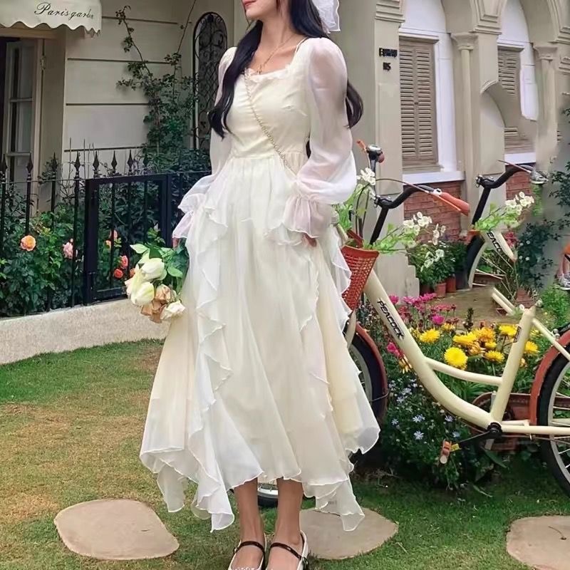 Gaun Pesta Wanita Putih Polos Model Fairy Feminim - Tampilan Elegan Kode M127 RJ7