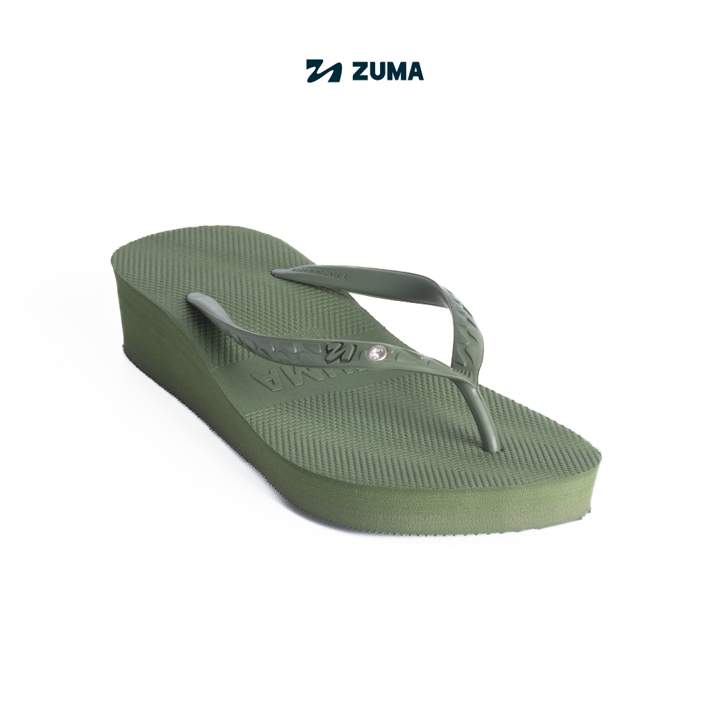 Zuma Women Tiffany 12 Olive, Sandal Jepit Wanita Wedges Karet Polos, Hijau Olive