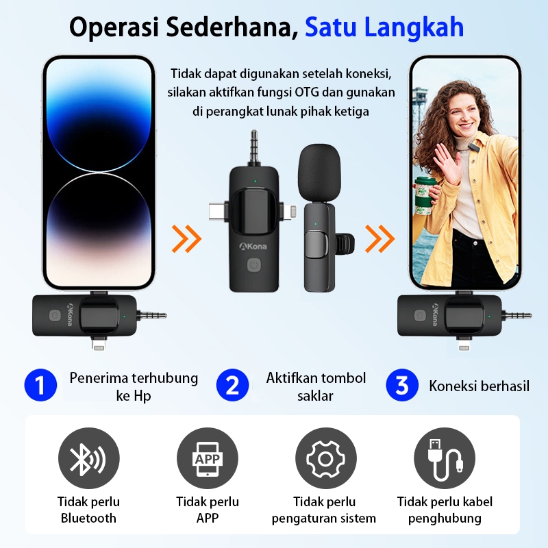 HOT DEALS Akona 3 IN 1 Mic Wireless Clip On 2 Microphone Wireless Clip On Noise Reduction Mikrofon