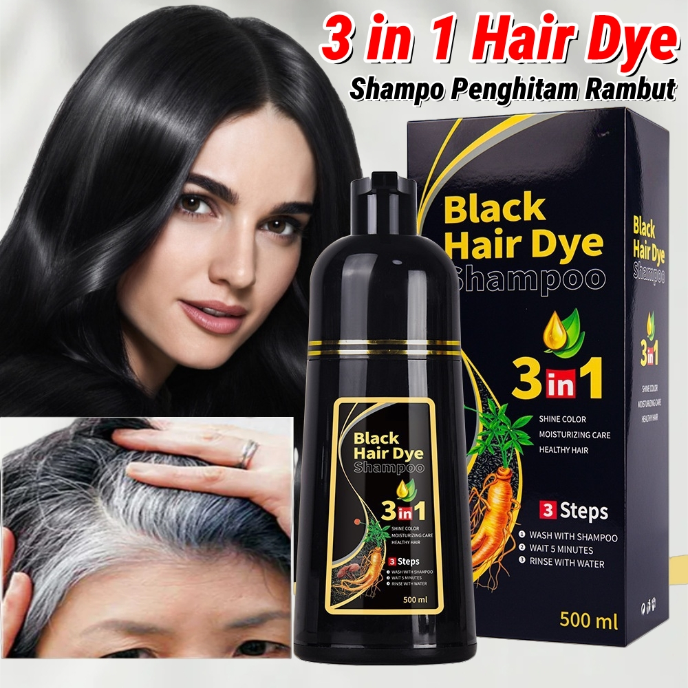 Shampoo Pewarna Rambut 500ml Shampo Penghitam Rambut Uban 3-in-1 Tutup Uban Herbal Alami Semir Rambu
