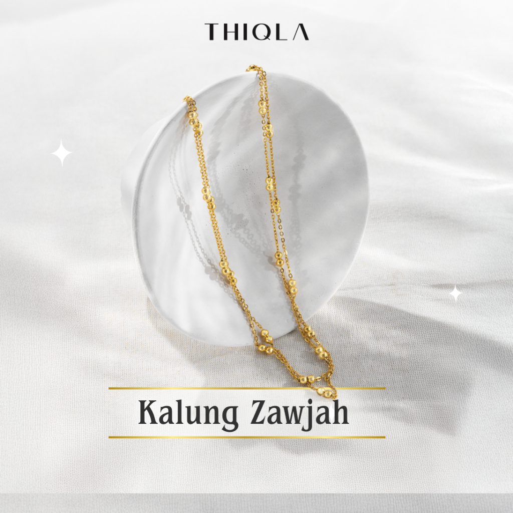 THIQLA - Kalung Jedar 2 Layer ZAWJAH - Kalung Serut Wanita Cewek Mirip Kalung Emas Asli - Kalung Kec