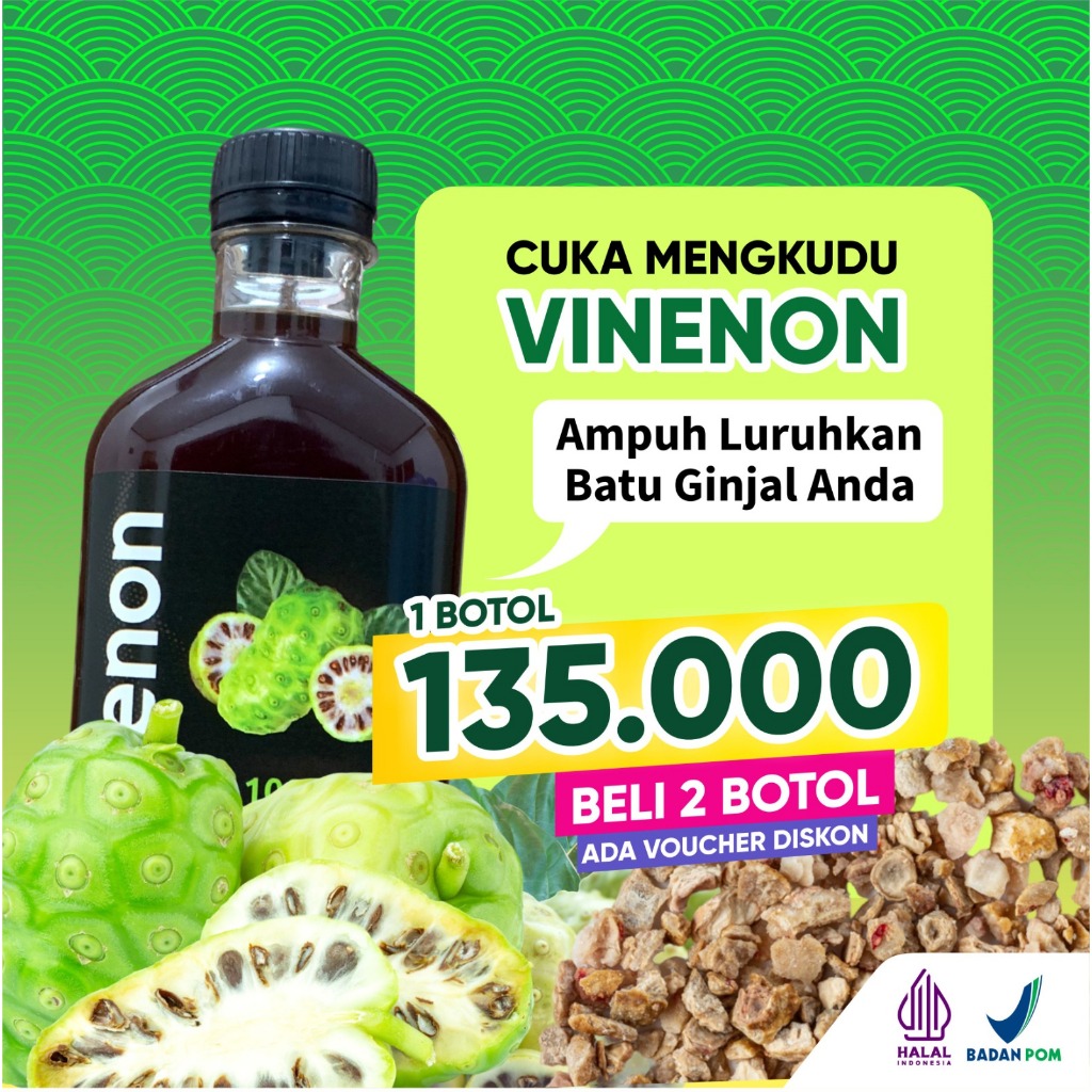 

Cuka Mengukudu Vinenon Ampuh Luruhkan Batu Ginjal 300 ml Halal Bpom