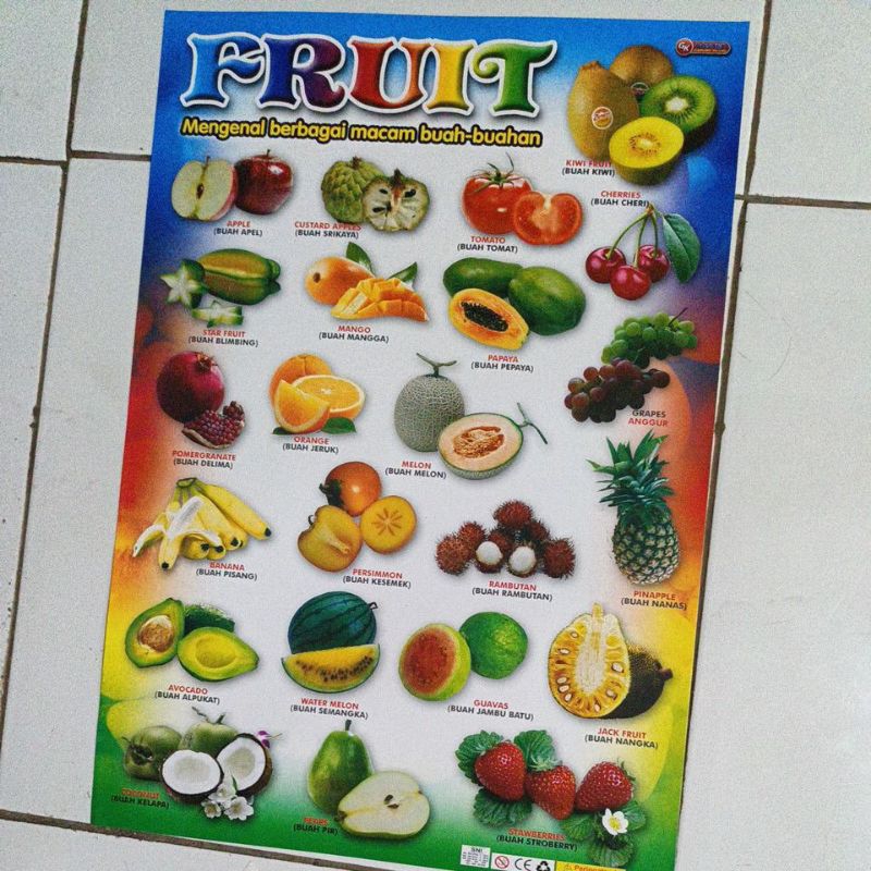 poster anak pengenalan macam buah buahan dan sayuran