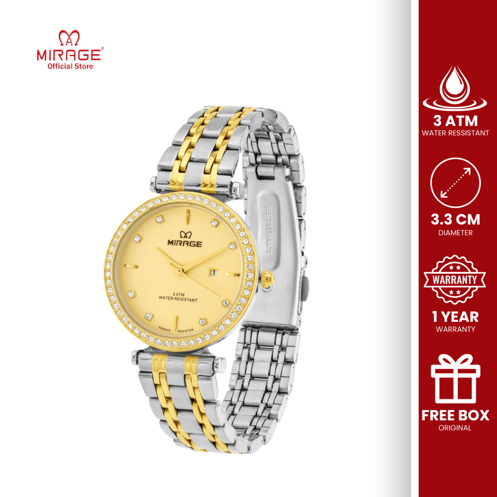 Mirage Jam Tangan Wanita Mewah Silver Gold Stainless Anti Karat Original 8821 L Anti Air Bergaransi