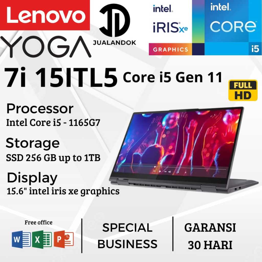 Laptop 2in1 Lenovo Yoga 7i 15ITL5 Core i5 Gen 11 - RAM 8GB - SSD 1TB - 15 inch - TouchScreen - Windo