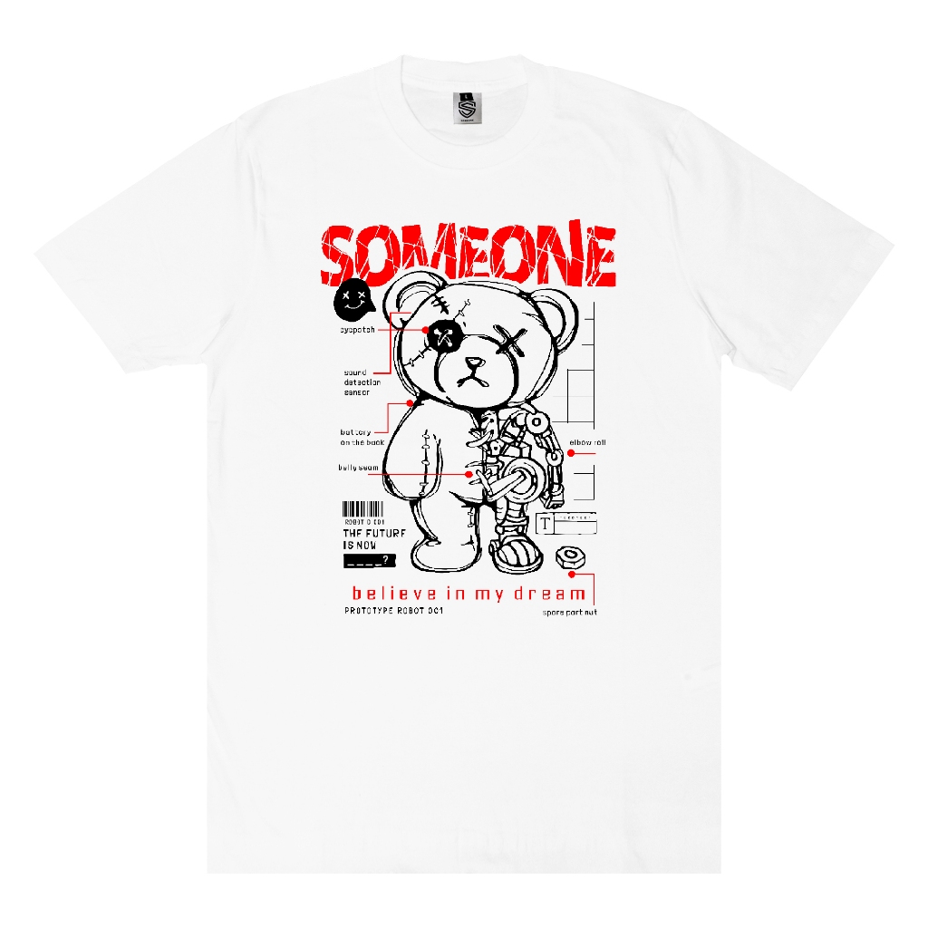 Someone Tshirt "Teddybot" 402D White Baju Kaos