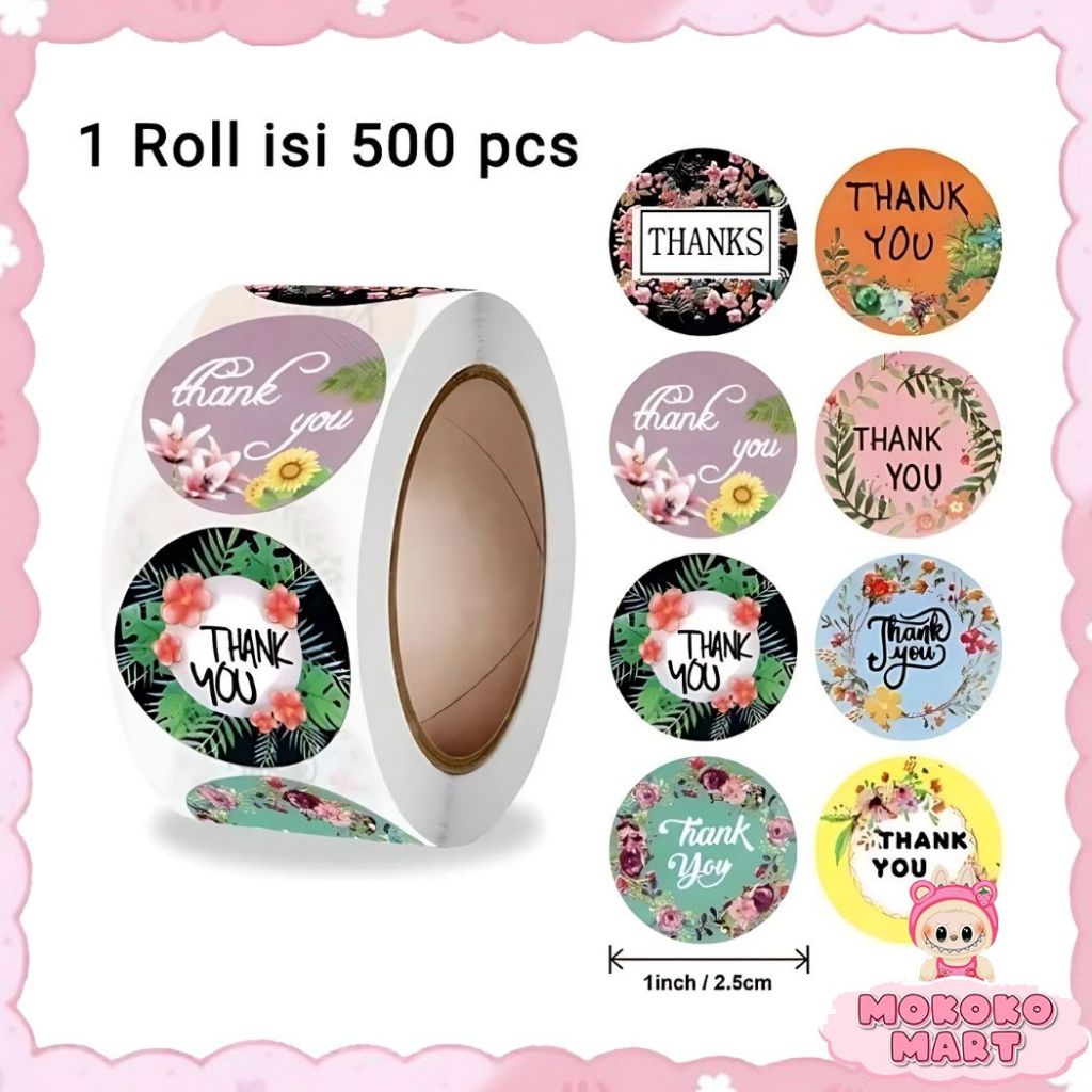 

MM Sticker Thank You Roll Isi 500 Pcs Stiker Terima Kasih Warna Souvenir Label Roll Tempelan LG-16