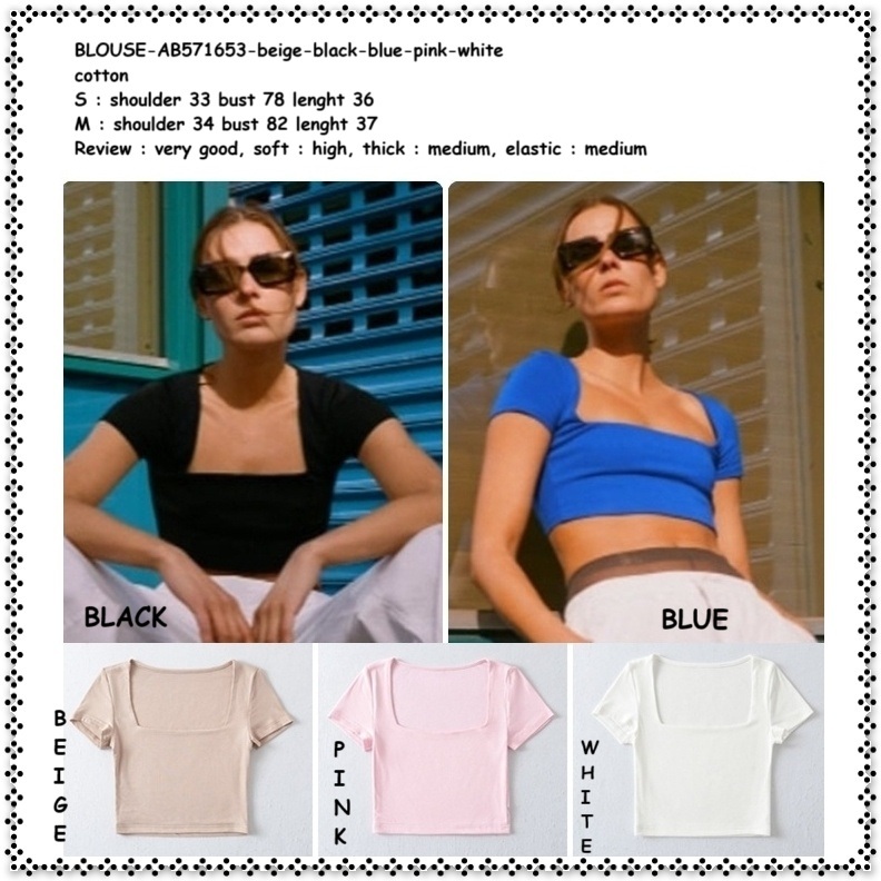 AMELIE BUTIK AB571653 Baju Atasan Summer Crop Kaos Blouse Lengan Pendek Wanita Korean Style Import B