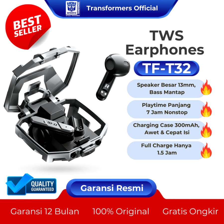 EARPHONE TRANSFORMERS TF-T32 TWS EARBUDS BLUETOOTH 5.4 - HEADSET GAMING - HEADSET WIRELESS - HEADSET