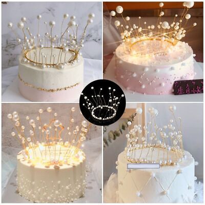 Hiasan Topper Kue Mahkota Mutiara Crown Mutiara Gold Princess / Pajangan Kue Ulang Tahun Mahkota Mut