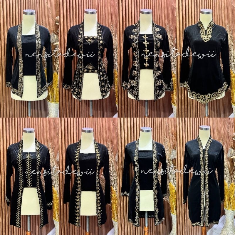 [Hitam] Kebaya Bludru Bordir - Model Kutubaru & Kartini