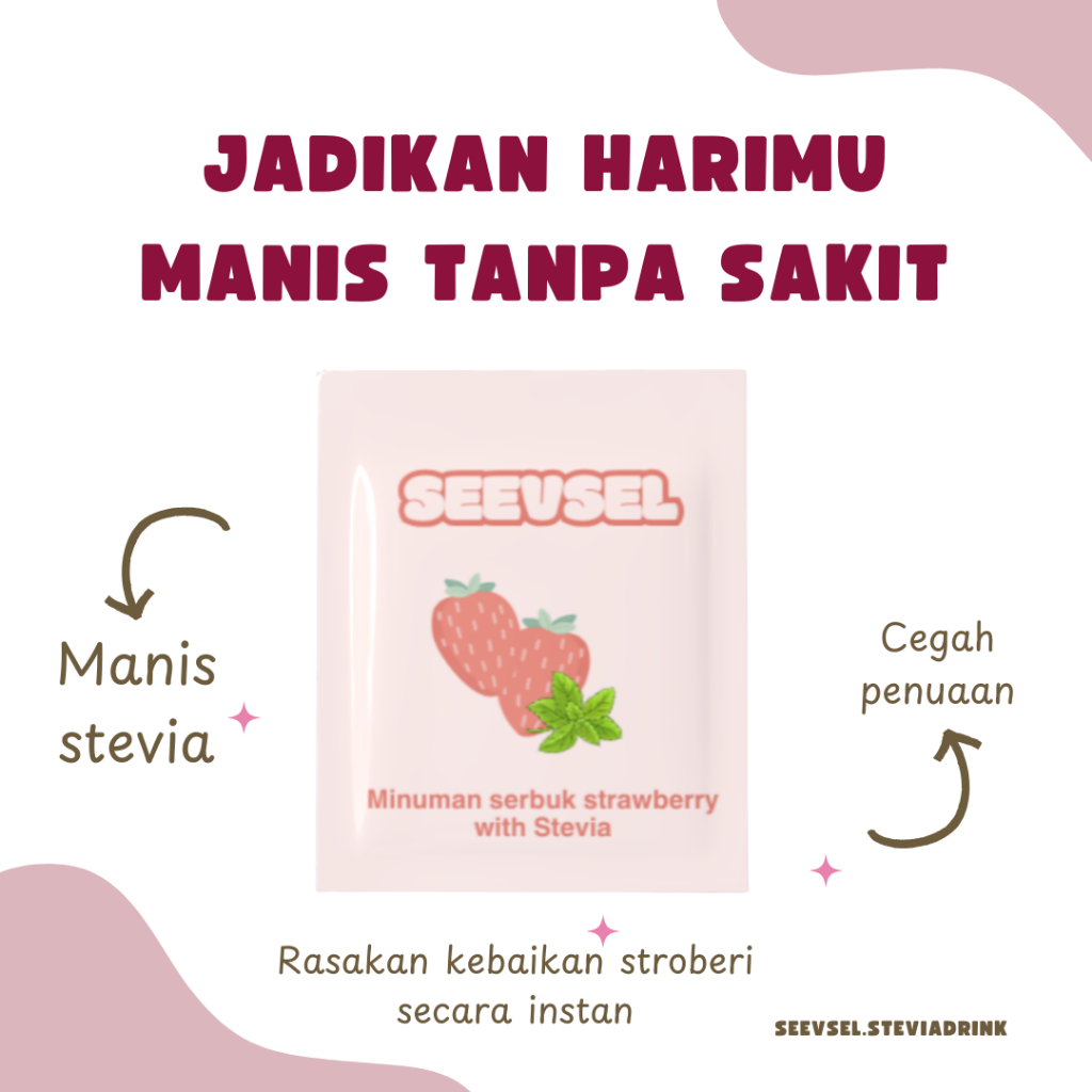 

Seevsel minuman serbuk strawberry pure with stevia kemasan sachet