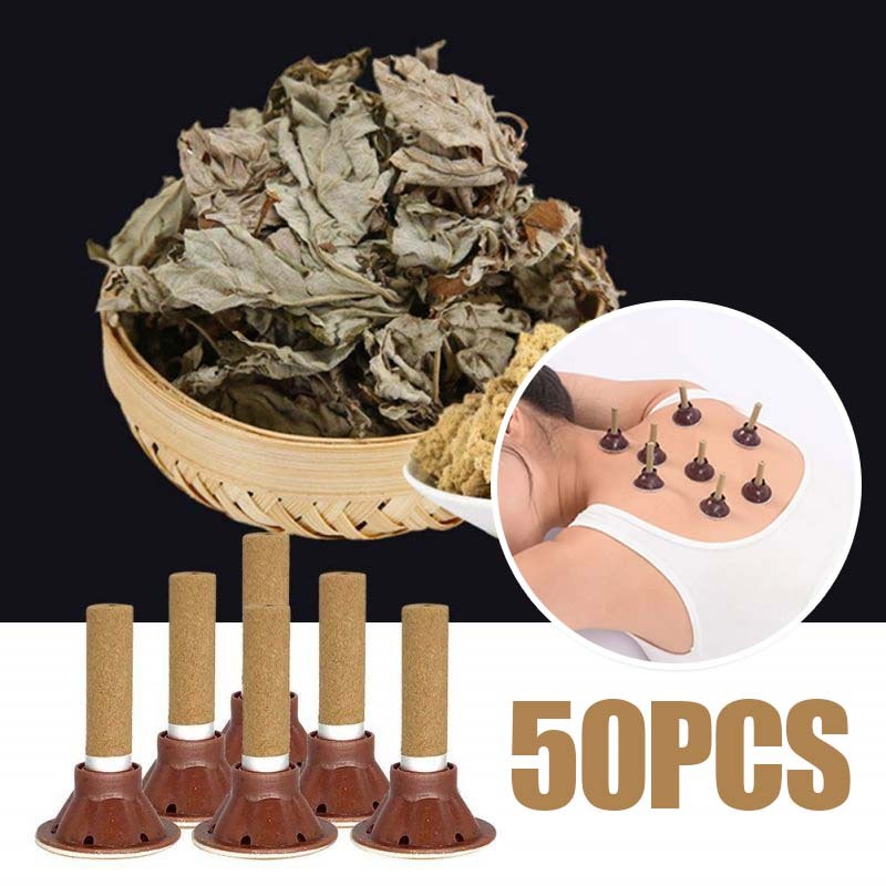 50pcs Moxa Stick+Moksa Tempel Moksa Tanpa Asap Utk Akupunktur Dan Moksibusi Tongkat Moxa Terapi Moks
