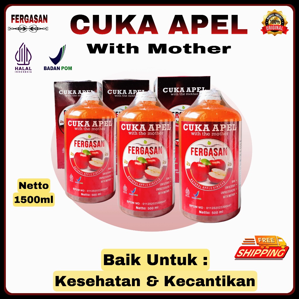 

(Fergasan) Cuka Apel Alami Premium 100% Original - Dengan With Mother Paket Isi 250 - 1000 Ml