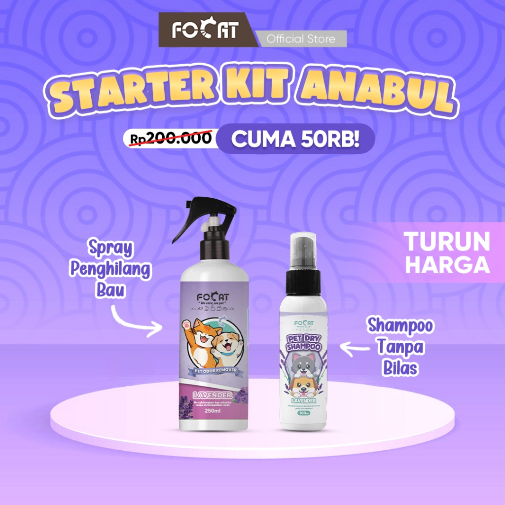 FOCAT Spray Penghilang Bau Poop/Bau Pesing Kotoran Kucing Anjing 250ml N14 N15 Shampo Hewan Tanpa Bilas Non Alkohol
