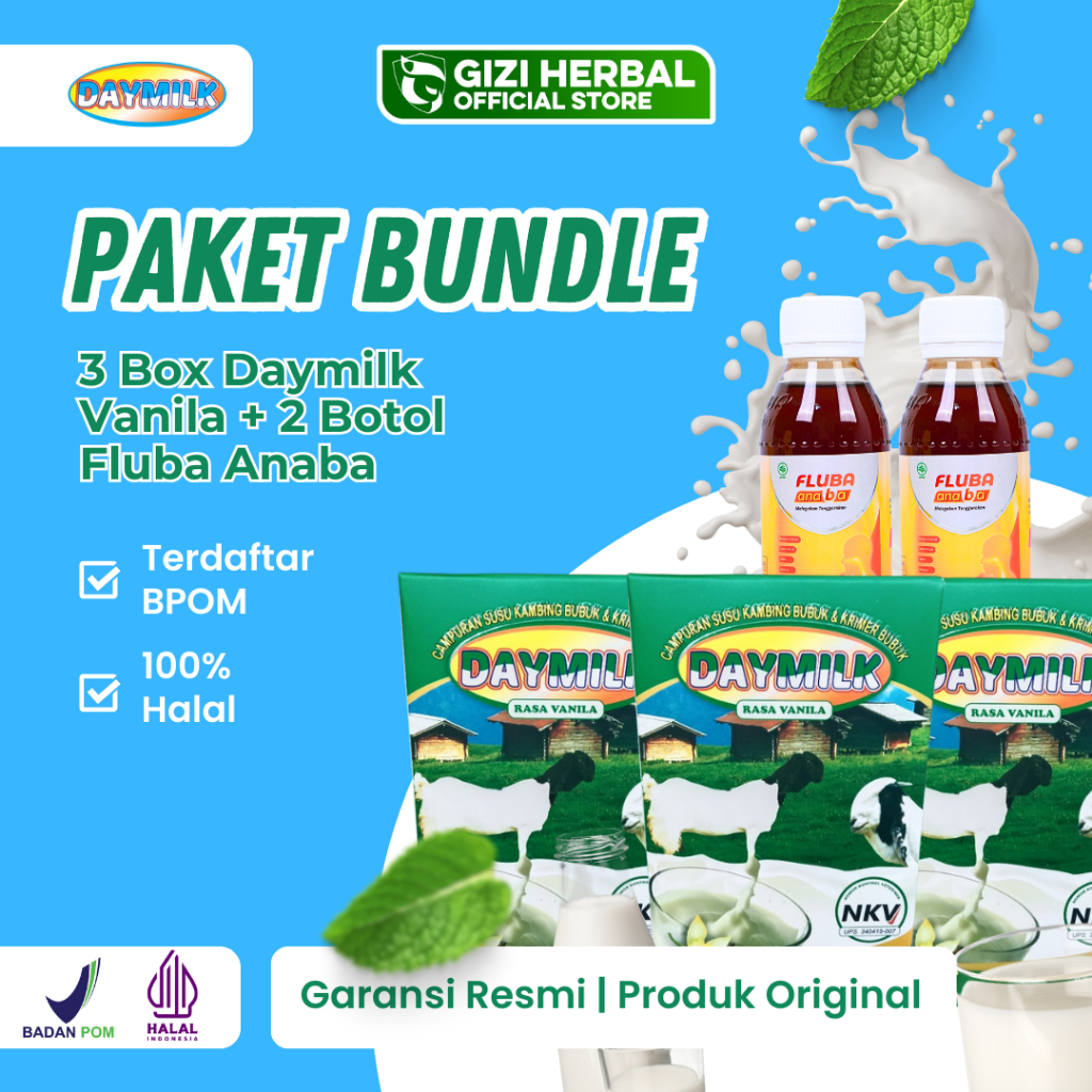 

Daymilk 3 Box Rasa Vanila Susu Kambing Etawa + 2 Botol Fluba Anaba
