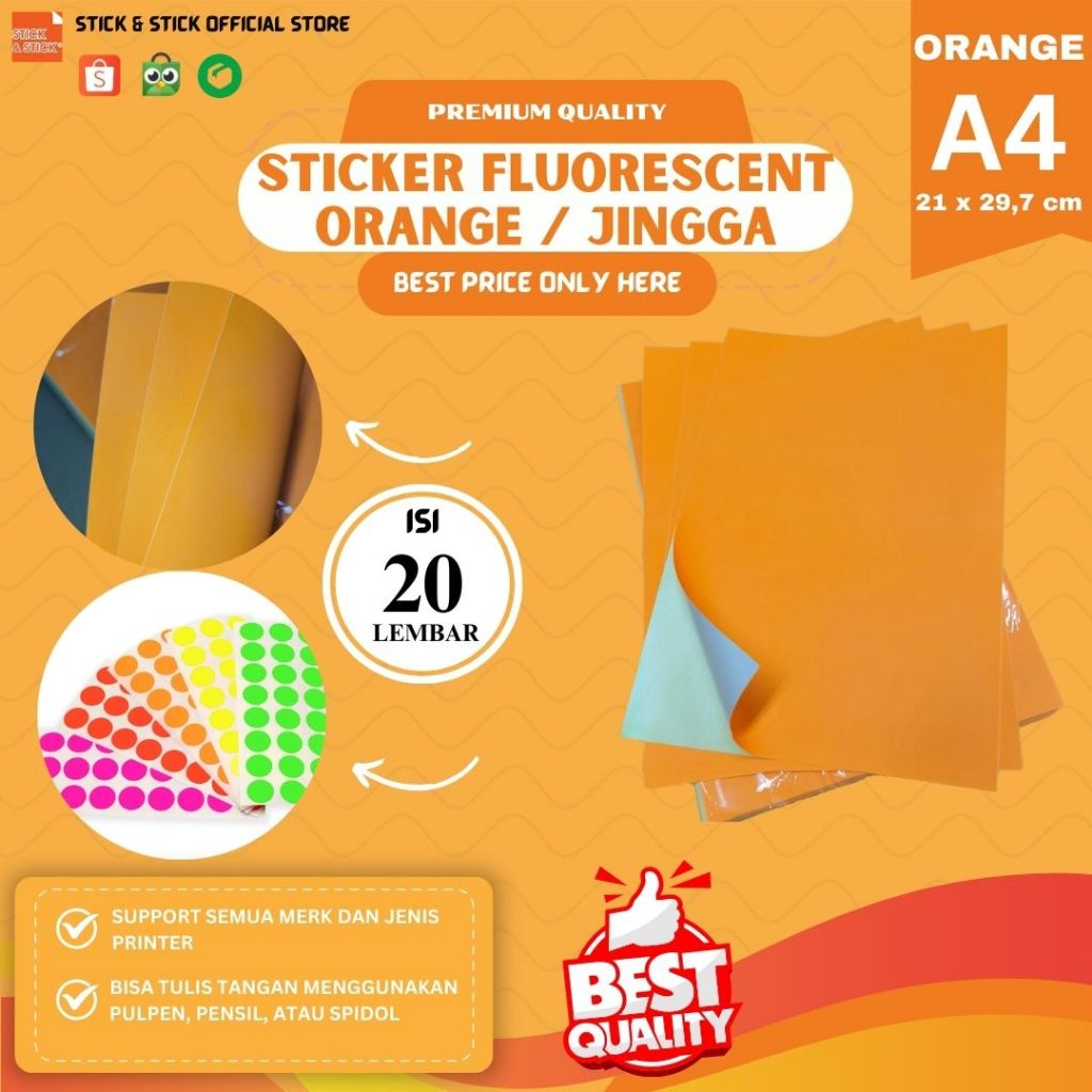 

Sticker Fluorescent Orange 70 gsm A4 20 Lbr Premium Quality