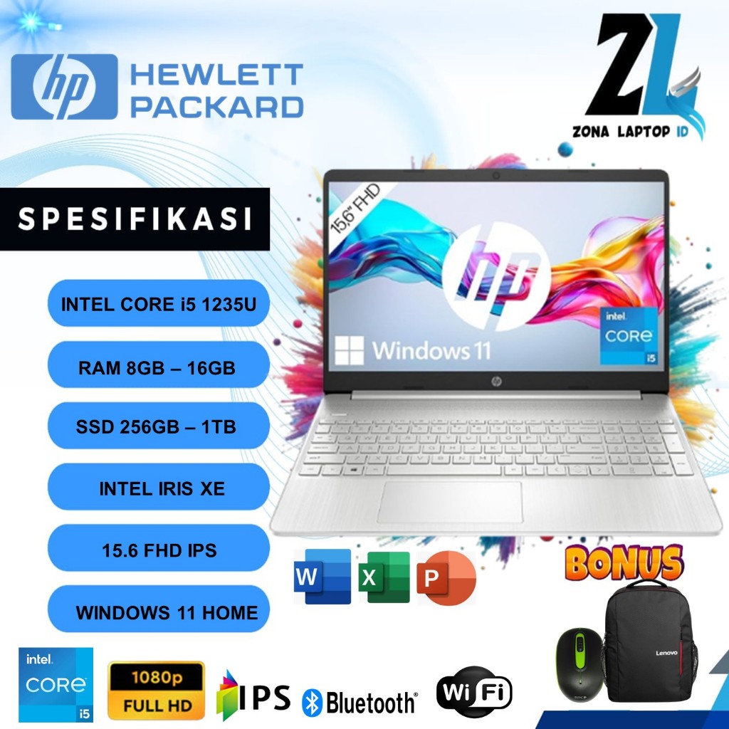 Laptop HP 15 CORE i5 1235U 16GB 512GB SSD 15.6 FHD IPS Windows 11 Original Baru