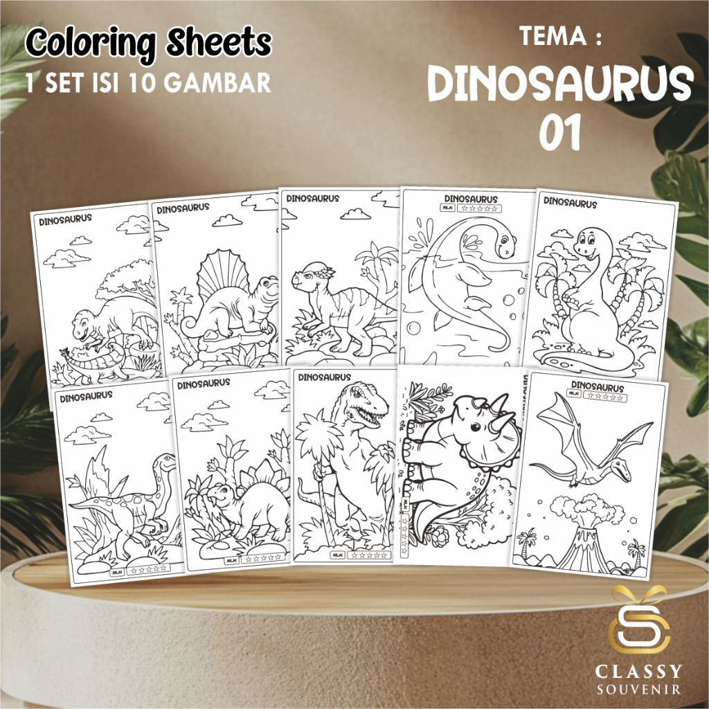

LEMBAR GAMBAR MEWARNAI ANIMASI ANAK - KERTAS MEWARNAI ANAK 1 SET ISI 10 LEMBAR GAMBAR - COLORING SHEETS FOR KIDS- DINOSAURUS 1