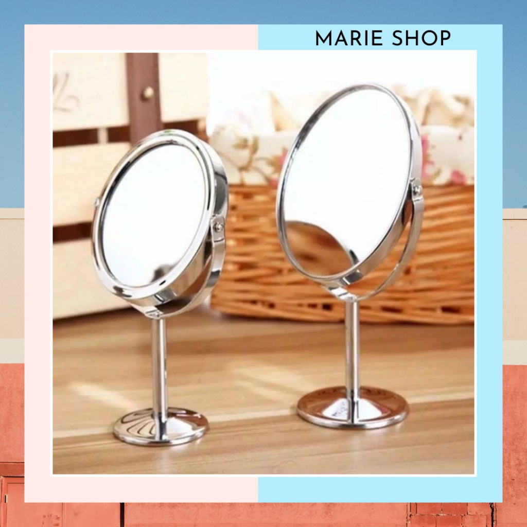 KACA CERMIN MAKEUP MEJA STANDING MIRROR CERMIN 2 SISI KACA RIAS MAKE UP PUTAR - CERMIN MEJA - KACA M