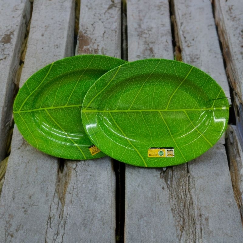 Piring saji oval melamin motif daun